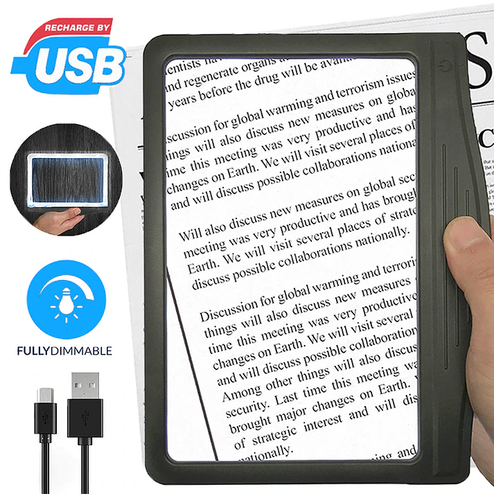 The Magnipros Rechargeable 3X Large Ultra Bright LED Page Magnifier For Macular Degeneration